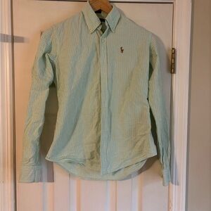 Ralph Lauren Green Striped Slim Fit Oxford